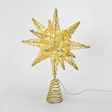  "GOLD TINSEL THREAD STAR 2" 20 MINI WW LED LIGHTS BAT. 3ΧΑΑ,IP20 28x5x20cm