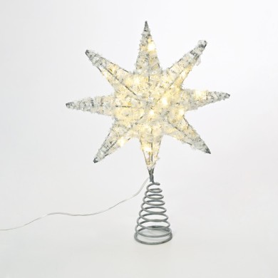  "SILVER TINSEL THREAD STAR 1" 20 MINI WW LED LIGHTS BAT. 3ΧΑΑ,IP20 28x5x20cm