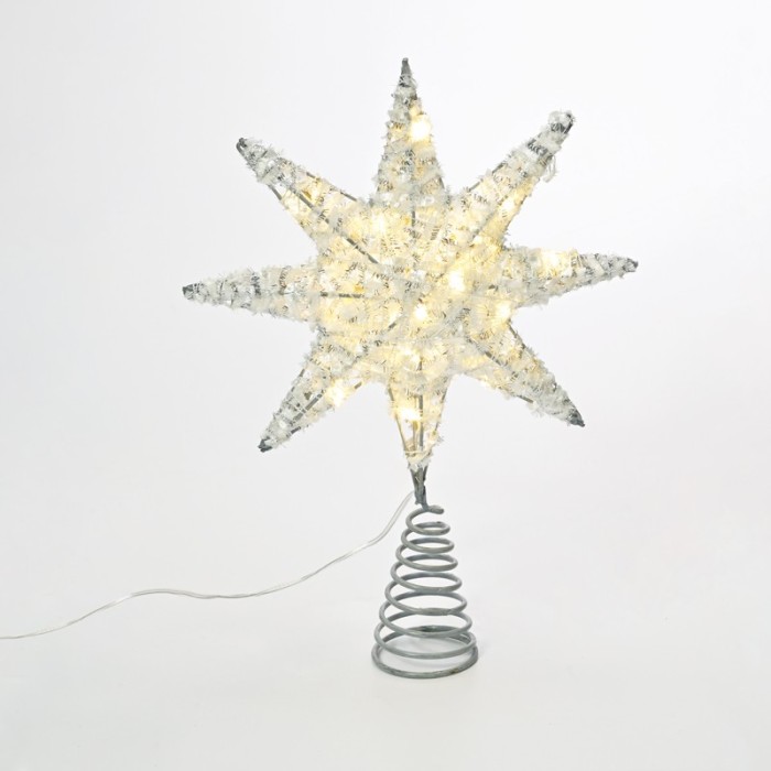  "SILVER TINSEL THREAD STAR 1" 20 MINI WW LED LIGHTS BAT. 3ΧΑΑ,IP20 28x5x20cm