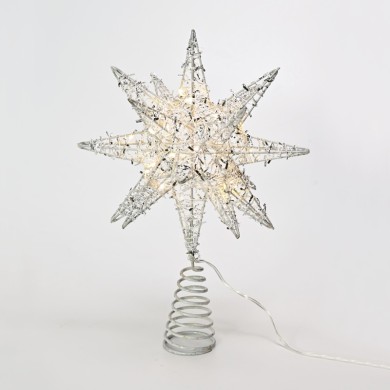  "SILVER TINSEL THREAD STAR 2" 20 MINI WW LED LIGHTS BAT. 3ΧΑΑ,IP20 28x5x20cm