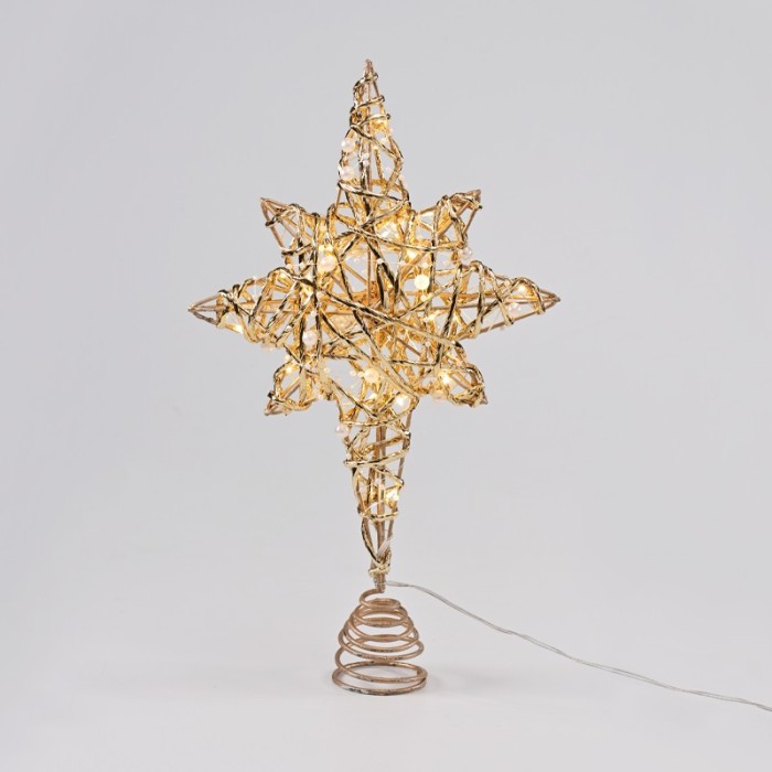  "GOLD & WHITE BEAD STAR " 20 MINI WW LED LIGHTS BAT. 3ΧΑΑ,IP20 37x5x20cm