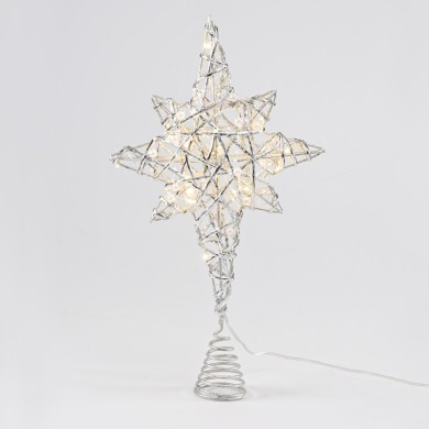  "SILVER & WHITE BEAD STAR " 20 MINI WW LED LIGHTS BAT. 3ΧΑΑ,IP20 37x5x20cm