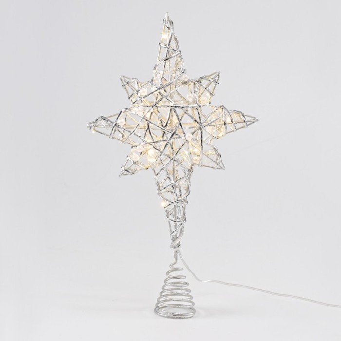  "SILVER & WHITE BEAD STAR " 20 MINI WW LED LIGHTS BAT. 3ΧΑΑ,IP20 37x5x20cm
