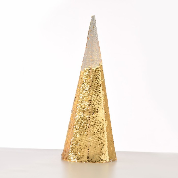  "CHAMPAGNE GOLD & WHITE SEQUIN CONE TREE" 20 WW LED LIGHTS BATTER. 3ΧΑΑ,IP20 Φ18.5Χ50CM