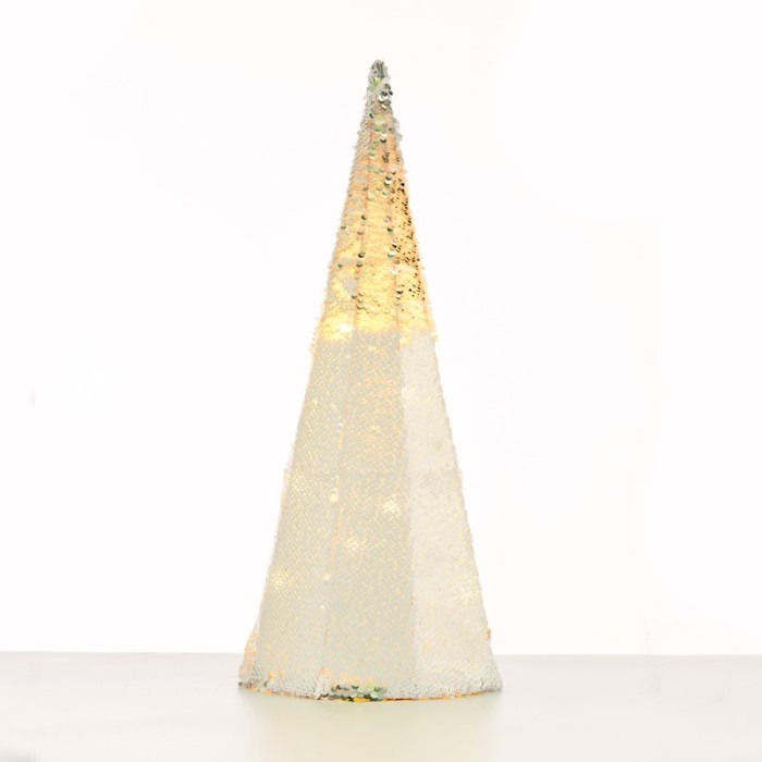  "SILVER & WHITE SEQUIN CONE TREE" 20 WW LED LIGHTS BATTER. 3ΧΑΑ,IP20 Φ20,5Χ60CM