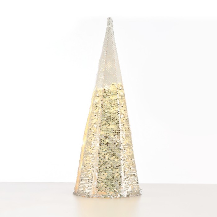  "SILVER & WHITE SEQUIN CONE TREE" 20 WW LED LIGHTS BATTER. 3ΧΑΑ,IP20 Φ20,5Χ60CM