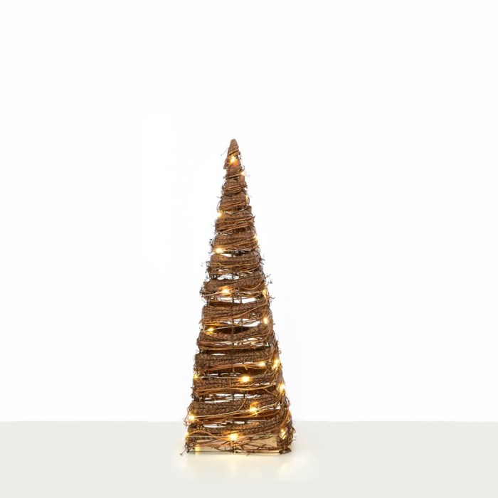  "NATURAL RATTAN CONE TREE" 30 MINI WW LED LIGHTS BAT 3ΧΑΑ,IP20 Φ17X50CM