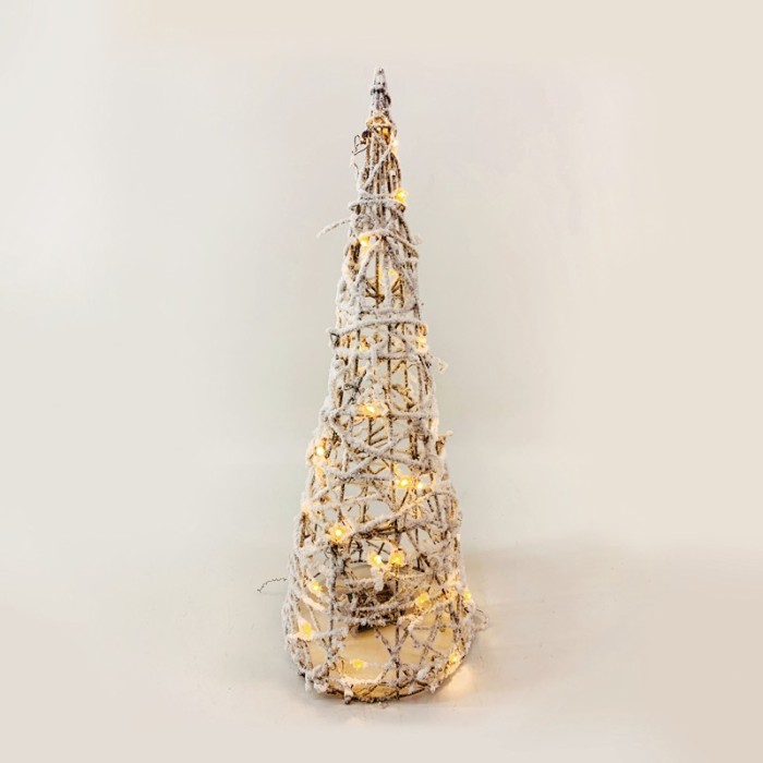  "RATTAN CONE TREE WITH SNOW" 40 MINI WW LED LIGHTS BATTER. 3ΧΑΑ,IP20 Φ20.5X60CM