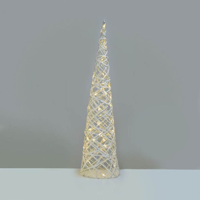  "WHITE & SILVER CONE TREE" 40 MINI WW LED LIGHTS BAT 3ΧΑΑ,IP20 Φ20.5X80CM