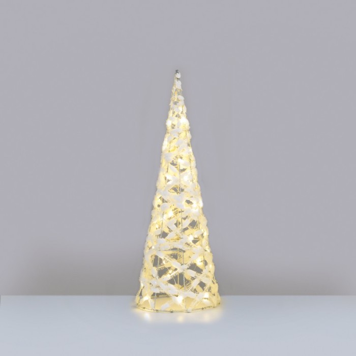  "WHITE COTTON THREAD CONE TREE" 40 MINI WW LED LIGHTS BAT 3ΧΑΑ,IP20 Φ20.5X60CM
