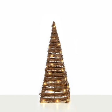  "NATURAL RATTAN CONE TREE" 40 MINI WW LED LIGHTS BAT 3ΧΑΑ,IP20 Φ22X60CM