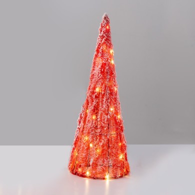  "RED TINSEL CONE TREE" 40 MINI WW LED LIGHTS BAT. 3ΧΑΑ,IP20 Φ27.5X90cm