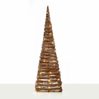 "NATURAL RATTAN CONE TREE" 50 MINI WW LED LIGHTS BAT 3ΧΑΑ,IP20 Φ27X90CM