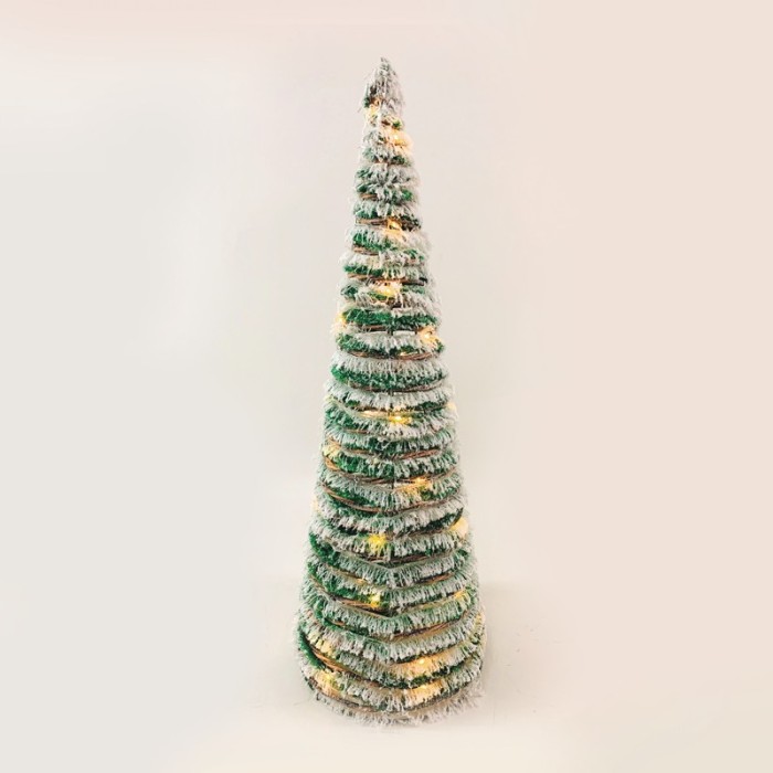  "GREEN RATTAN CONE TREE WITH SNOW" 50 MINI WW LEDLIGHTS BATTER. 3ΧΑΑ,IP20 Φ27.5X90CM