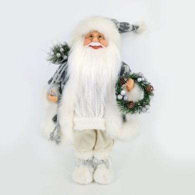 DECO FABRIC SANTA CLAUS WITH WREATH 45CM