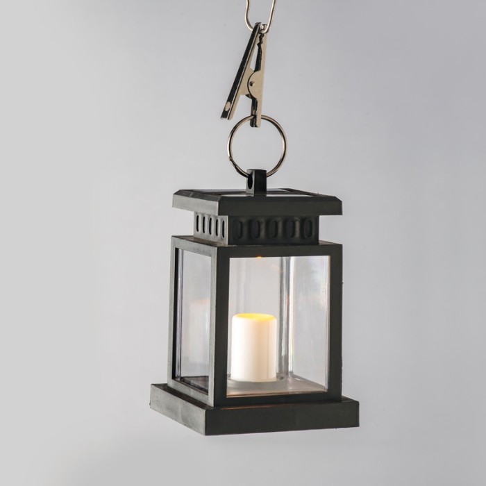  "BLACK SOLAR PLASTIC LANTERN + WHITE WAX" 1 WW LED BAT (1xAA 1.2V 300mAh Ni-MH RECHAR) IP44 Φ8.8x12.7cm