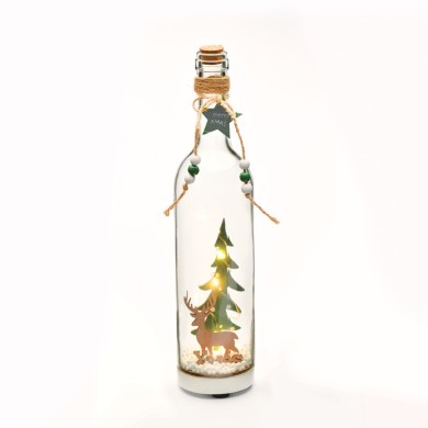  "XMAS DECO GLASS BOTTLE" 5 WW LED SILVER COPPER WIRE STRING LIGHTS BAT (3XLR44) IP20 Φ7X30cm