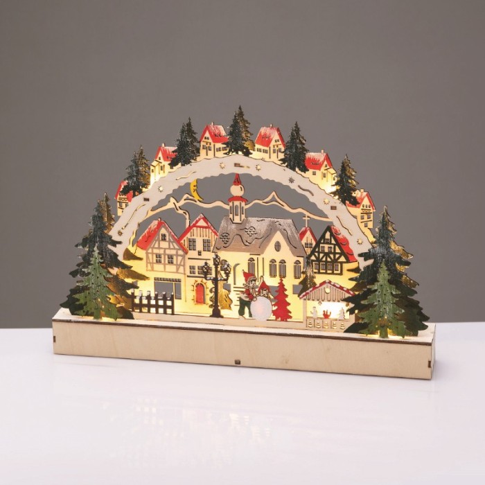 WOODEN XMAS VILLAGE 12 LED WW STEADY IP20 DECORATIVE BATT 2XAAA  38x5x21.5cm