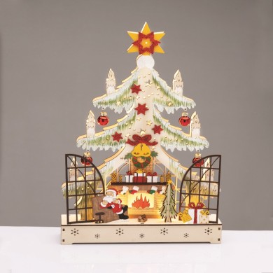 WOODEN XMAS TREE WITH FIREPLACE 16 LED WW DECORATIVE ΒΑΤΤ 2ΧΑΑ IP20 21.5x6x40cm