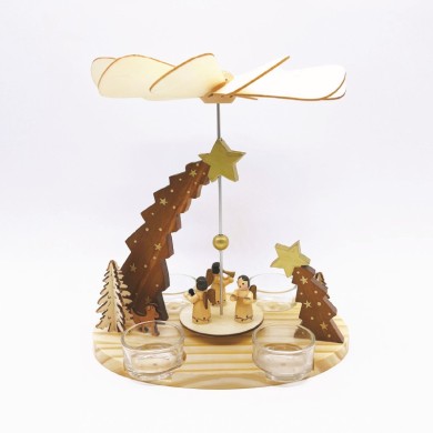 WOODEN TEA LIGHT PYRAMID ANGELS DECORATIVE  (WITHOUT CANDLES) 21x13.5x22cm