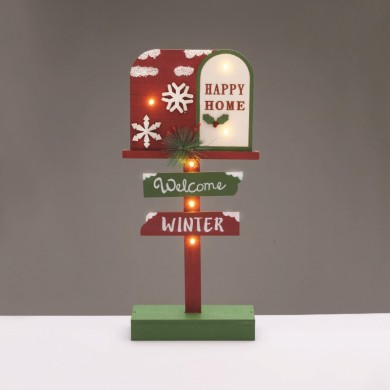 WOODEN XMAS SIGN WELCOME WINTER 6 LED WW DECORATIVE BATT 2XAAA IP20 18x6x39.5cm