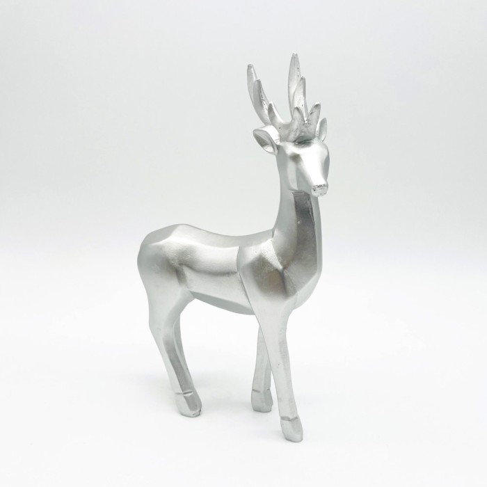 DECORATIVE RESIN REINDEER SILVER 25cm