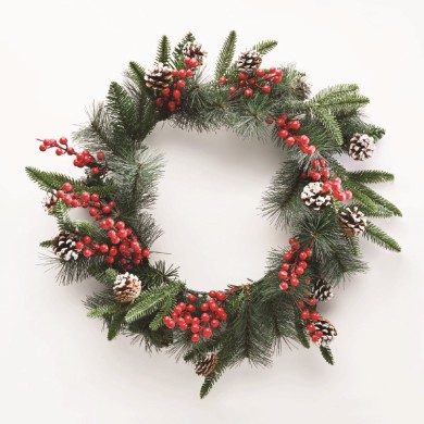 ΧΡΙΣΤΟΥΓΕΝΝΙΑΤΙΚΟ ΣΤΕΦΑΝΙ ΜΕ ΚΟΚΚΙΝΑ BERRIES & ΚΟΥΚΟΥΝΑΡΙΑ PE/PVC 500mm