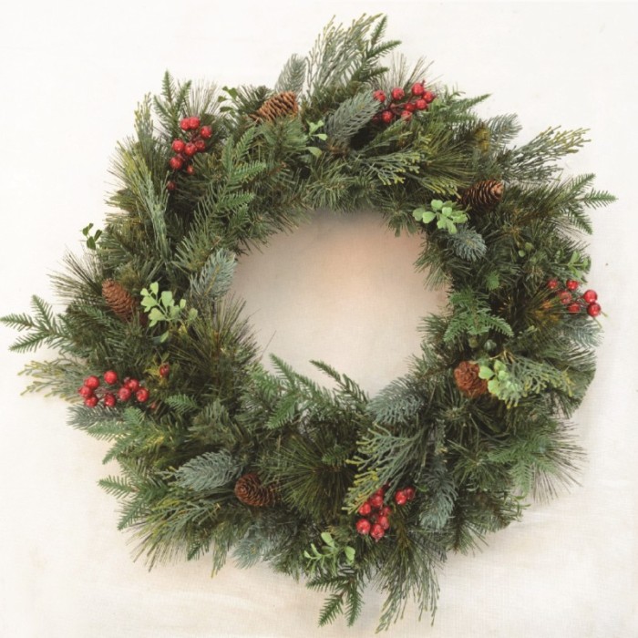 ΧΡΙΣΤΟΥΓΕΝΝΙΑΤΙΚΟ ΣΤΕΦΑΝΙ ΜΕ ΚΟΚΚΙΝΑ BERRIES & ΚΟΥΚΟΥΝΑΡΙΑ PE/PVC 600mm