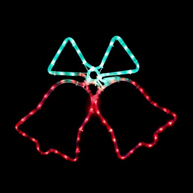  "DOUBLE BELLS", 72 LED MOTIF 3m 2-WIRE ROPE LIGHT, GREEN-RED, FLASH CONTROLLER, IP44, 55x55cm, 1.5m LEAD CABLE 