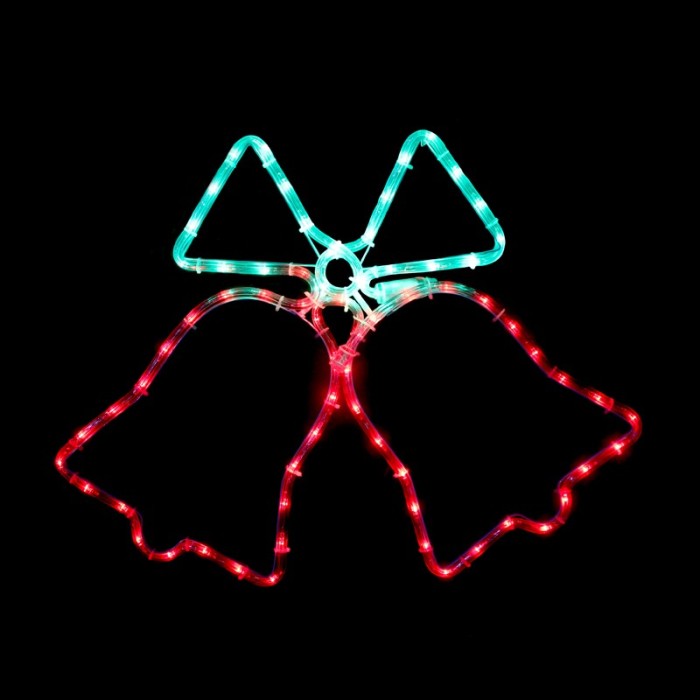  "DOUBLE BELLS", 72 LED MOTIF 3m 2-WIRE ROPE LIGHT, GREEN-RED, FLASH CONTROLLER, IP44, 55x55cm, 1.5m LEAD CABLE 