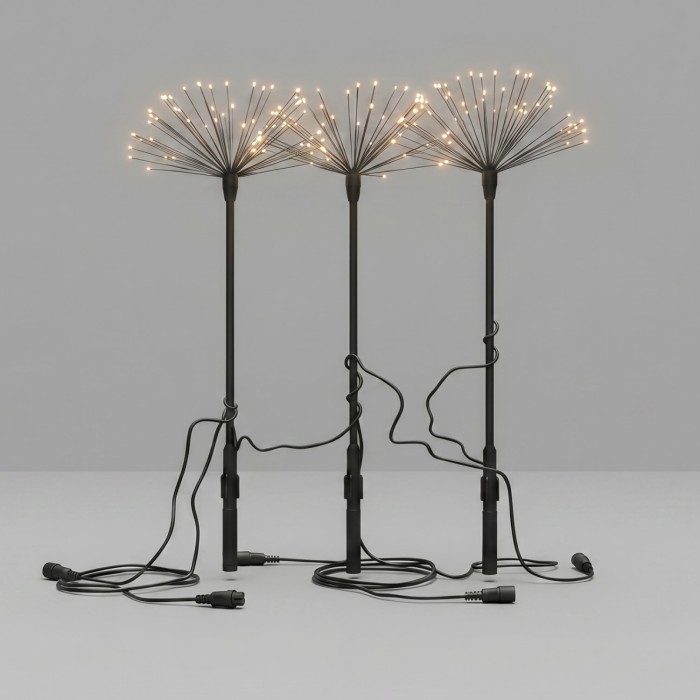XMAS BLACK DANDELIONS SET 3 27LED/DAND WW 50cm GAP BETWEEN TREES 3AA BATTERIES (NOT INCLUDED) 2m LEAD CABLE 4.5V IP44
