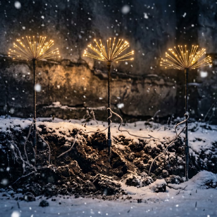 XMAS BLACK DANDELIONS SET 3 27LED/DAND WW 50cm GAP BETWEEN TREES 3AA BATTERIES (NOT INCLUDED) 2m LEAD CABLE 4.5V IP44

