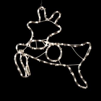 "REINDEER", 72 LED MOTIF 3m 2-WIRE ROPE LIGHT, COOL WHITE, IP44, 47x49cm,, 1.5m LEAD CABLE 