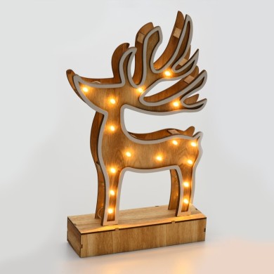 “WOODEN REINDEER DECOR LIGHTS” 16 LED LIGHTS WITH BATTERY (2xAAA) WARM WHITE IP20 19x33x6cm 