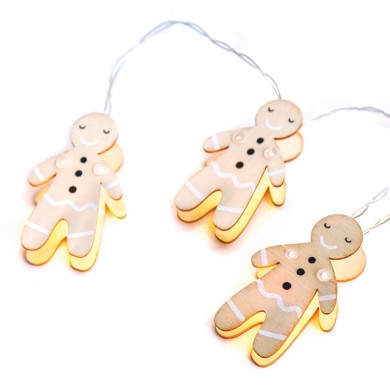 “WOODEN STRING LIGHTS (GINGERBREAD)” 10 LED STRING LIGHTS WITH BATTERIES (2xΑΑ) WARM WHITE IP20 135+30cm TRANSPARENT CABLE  