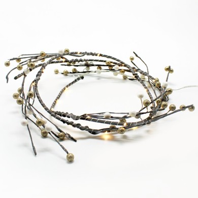  "CHRISTMAS WREATH", WREATH WITH PEARLS, 30 MINI LED LIGHTS WITH COPPER WIRE & BATTERIES (3xAA), WARM WHITE, IP20, D30cm (1.5m TOTAL),TRANSPARENT LEAD CABLE