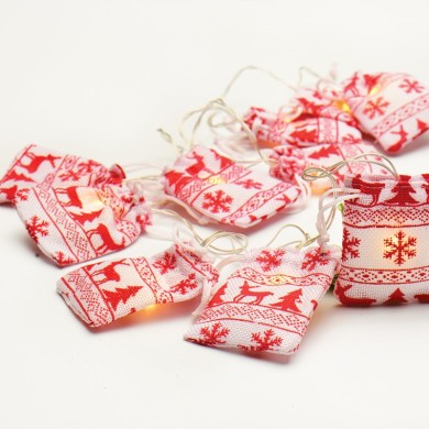 “WOVEN BAG STRING LIGHTS” WHITE & RED BAG 10 LED STRING LIGHTS WITH BATTERIES (2xΑΑ) WARM WHITE IP20 135+30cm TRANSPARENT CABLE  