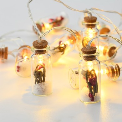 ”MINI GLASS BOTTLE" RED BERRY 10 LED STRING LIGHTS WITH BATTERIES (2xΑΑ) WARM WHITE IP20,135+30cm TRANSPARENT CABLE  