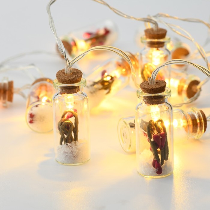 ”MINI GLASS BOTTLE" RED BERRY 10 LED STRING LIGHTS WITH BATTERIES (2xΑΑ) WARM WHITE IP20,135+30cm TRANSPARENT CABLE  