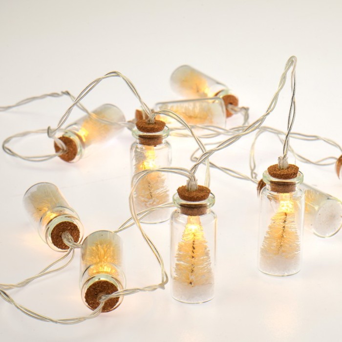 ”MINI GLASS BOTTLE" WHITE TREE 10 LED STRING LIGHTS WITH BATTERIES (2xΑΑ) WARM WHITE IP20 135+30cm TRANSPARENT CABLE  
