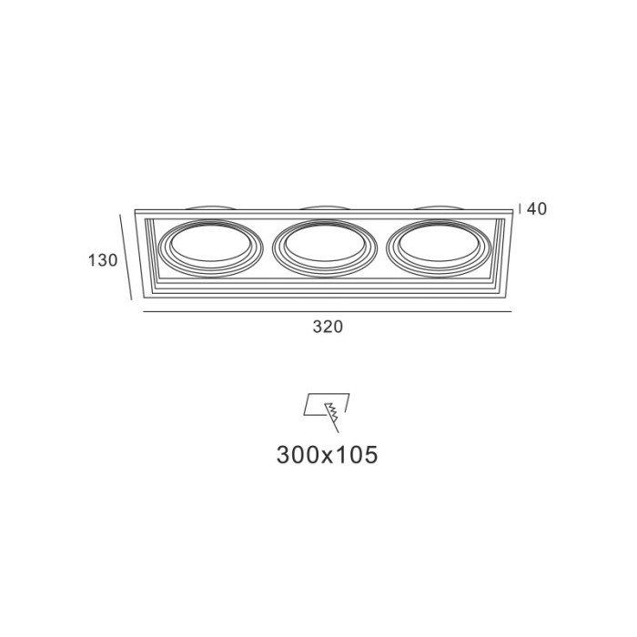 WHITE COLOR ΣΠΟΤ 3xGU10 130x320
