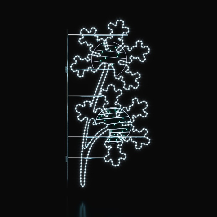 STREET POLE XMAS DOUBLE SNOWFLAKE MOTIF 60 WHITE STEADY LED 15m ROPE LIGHTS 1,5m CABLE IP65 1850x900x50mm
