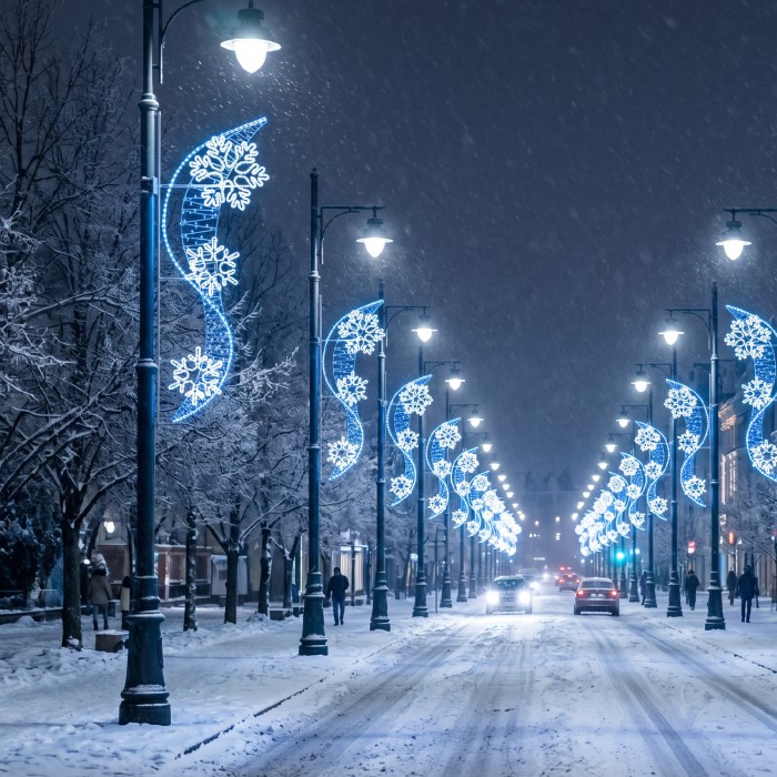 STREET POLE XMAS "S" W/ SNOWFLAKES MOTIF 100 WHITE&BLUE STEADY LED 13m ROPE LIGHTS 1,5m CABLE IP65 1850x630x50mm
