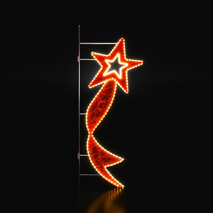 STREET POLE XMAS MOTIF RED STAR W/ RIBBON 100 WW&RED STEADY LED 9m ROPE LIGHTS 1,5m CABLE IP65 1850x700x50mm
