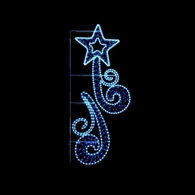 STREET POLE XMAS MOTIF BLUE STAR W/ 2 RIBBONS 150 WHITE&BLUE STEADY LED 14m ROPE LIGHTS 1,5m CABLE IP65 1850x760x50mm
