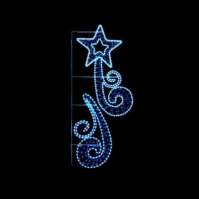 STREET POLE XMAS MOTIF BLUE STAR W/ 2 RIBBONS 150 WHITE&BLUE STEADY LED 14m ROPE LIGHTS 1,5m CABLE IP65 1850x760x50mm
