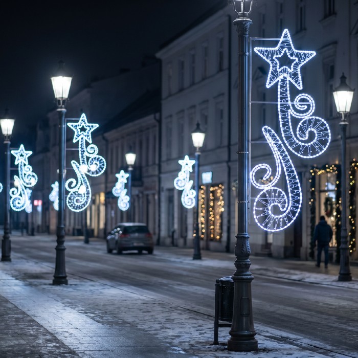 STREET POLE XMAS MOTIF BLUE STAR W/ 2 RIBBONS 150 WHITE&BLUE STEADY LED 14m ROPE LIGHTS 1,5m CABLE IP65 1850x760x50mm
