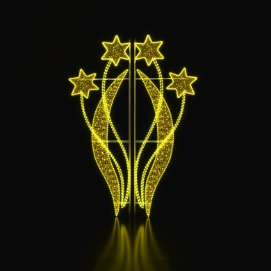 STREET POLE XMAS 4STAR FLOURISH MOTIF 100 YELLOW STEADY LED 13m ROPE LIGHTS 1,5m CABLE IP65 1850x700x50mm
