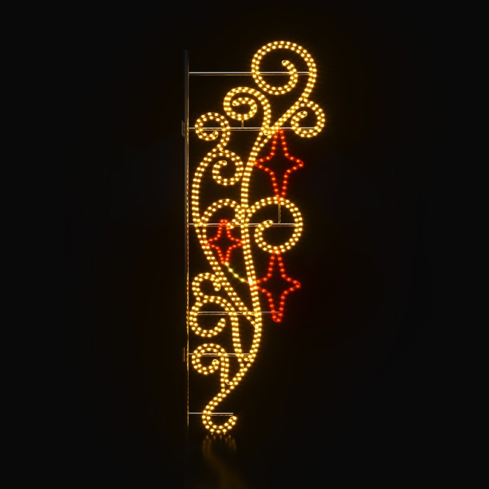 STREET POLE XMAS SWIRLS W/ 3 RED STARS MOTIF 26m WW & RED ROPE LIGHTS 1,5m CABLE IP65 1850x660x50mm
