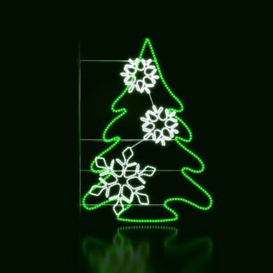 STREET POLE XMAS TREE  MOTIF 24m WHITE& GREEN ROPE LIGHTS 1,5m CABLE IP65 1850x900x50mm
